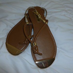 INC Very Cute Flat Sandals with Gold Straps NWOT